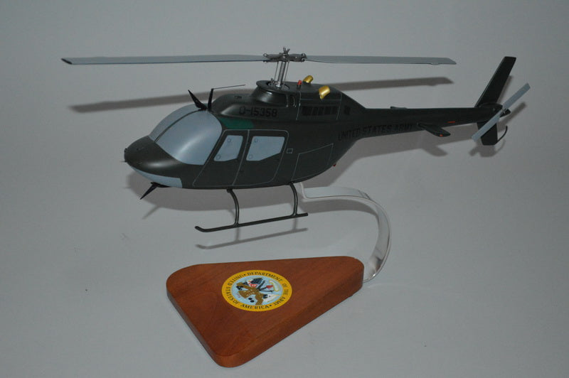 Bell OH-58 Kiowa helicopter model made from mahogany